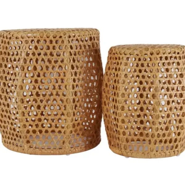 Accent & End Tables-Kirkland's Home Natural Rat Drum 2-Pc. Accent Table Set Tan