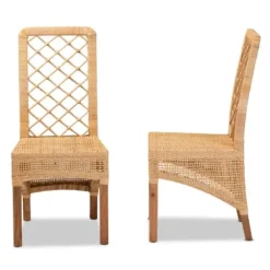 Dining Chairs-Kirkland's Home Natural Rat Woven Back Dining Chairs, Set Of 2 Tan
