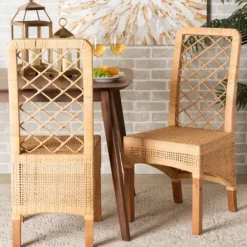 Dining Chairs-Kirkland's Home Natural Rat Woven Back Dining Chairs, Set Of 2 Tan