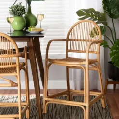 Bar Stools & Counter Height Stools-Kirkland's Home Natural Rat Woven Seat Counter Stool Tan
