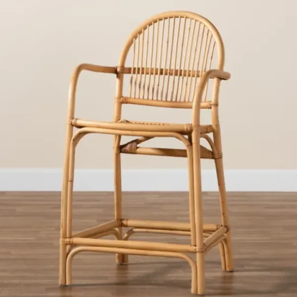 Bar Stools & Counter Height Stools-Kirkland's Home Natural Rat Woven Seat Counter Stool Tan