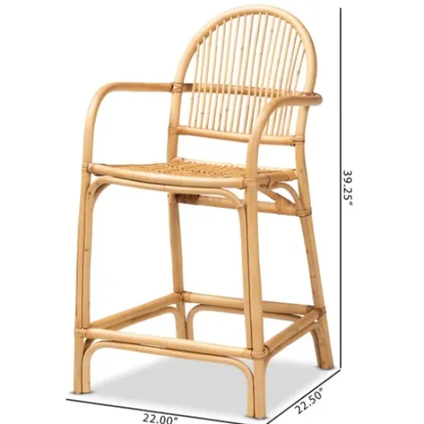 Bar Stools & Counter Height Stools-Kirkland's Home Natural Rat Woven Seat Counter Stool Tan