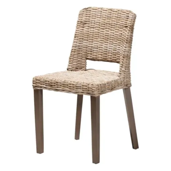 Dining Chairs-Kirkland's Home Natural Rattan Cutout Back Dining Chair Brown