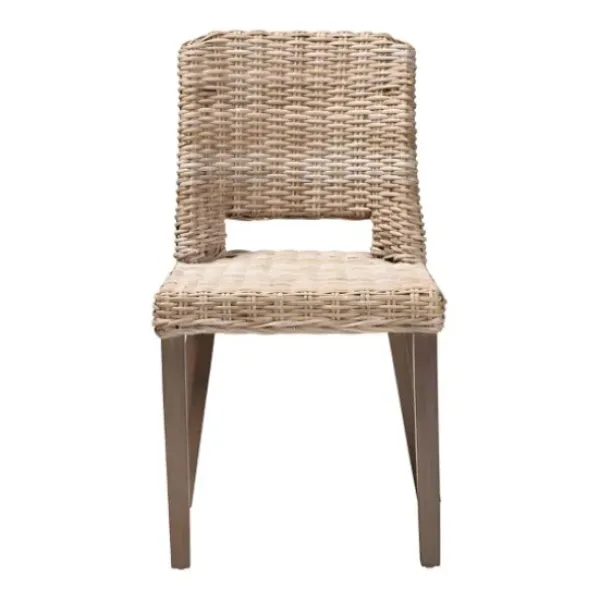 Dining Chairs-Kirkland's Home Natural Rattan Cutout Back Dining Chair Brown