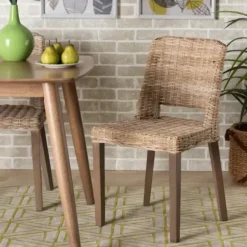 Dining Chairs-Kirkland's Home Natural Rattan Cutout Back Dining Chair Brown