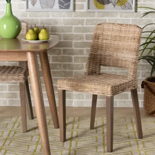 Dining Chairs-Kirkland's Home Natural Rattan Cutout Back Dining Chair Brown