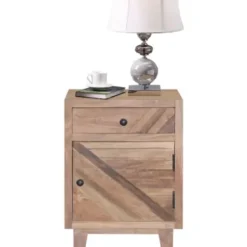 Nightstands-Kirkland's Home Natural Reclaimed Wood Diagonal Slats Nights D Tan