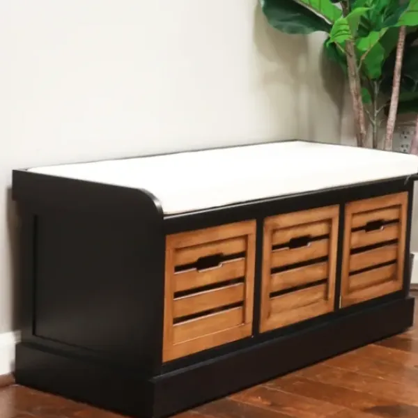 Benches & Ottomans-Kirkland's Home Natural Rustic Crate Upholstered Storage Bench White