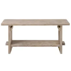 Benches & Ottomans-Kirkland's Home Natural Rustic Whitewashed Mango Wood Bench Tan