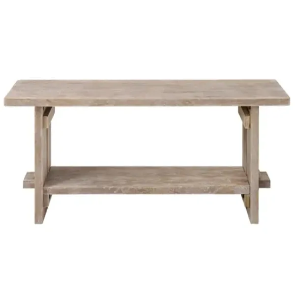 Benches & Ottomans-Kirkland's Home Natural Rustic Whitewashed Mango Wood Bench Tan