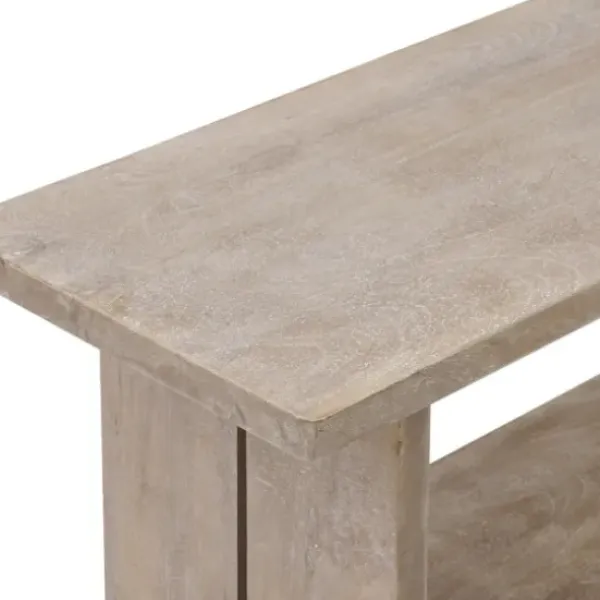 Benches & Ottomans-Kirkland's Home Natural Rustic Whitewashed Mango Wood Bench Tan