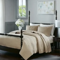 Bedspreads & Coverlets-Kirkland's Home Natural Serene Quilted 3-Pc. Queen Coverlet Set Tan