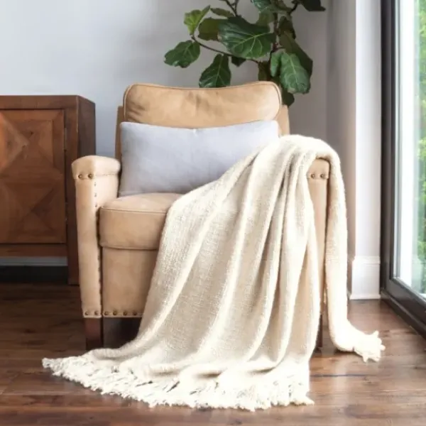 Blankets & Throws-Kirkland's Home Natural Slubbed Yarn Throw Ivory