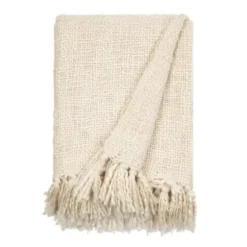 Blankets & Throws-Kirkland's Home Natural Slubbed Yarn Throw Ivory