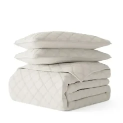 Quilts-Kirkland's Home Natural Stitched Diamond 3-Pc. Queen Quilt Set Ivory