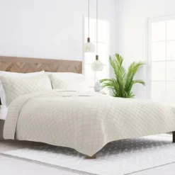 Quilts-Kirkland's Home Natural Stitched Diamond 3-Pc. King Quilt Set Ivory