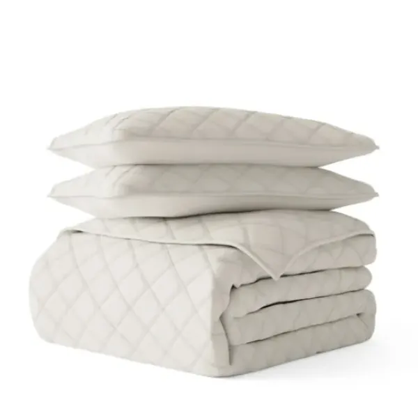 Quilts-Kirkland's Home Natural Stitched Diamond 3-Pc. King Quilt Set Ivory