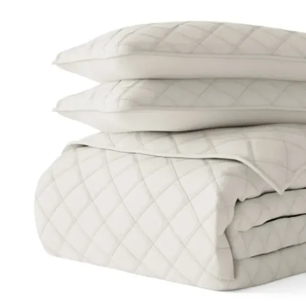 Quilts-Kirkland's Home Natural Stitched Diamond 3-Pc. King Quilt Set Ivory