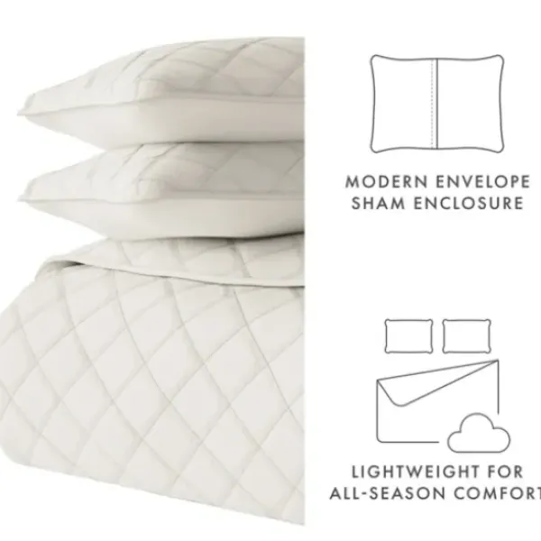 Quilts-Kirkland's Home Natural Stitched Diamond 3-Pc. King Quilt Set Ivory