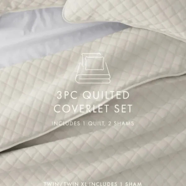 Quilts-Kirkland's Home Natural Stitched Diamond 3-Pc. King Quilt Set Ivory