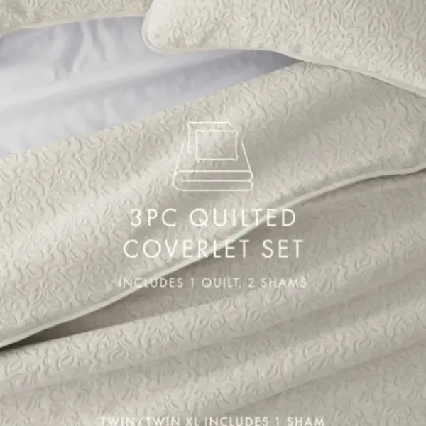 Quilts-Kirkland's Home Natural Stitched Floral 2-Pc. Twin Quilt Set Ivory