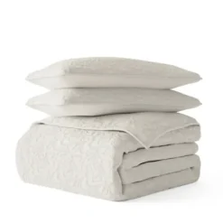 Quilts-Kirkland's Home Natural Stitched Floral 3-Pc. Queen Quilt Set Ivory