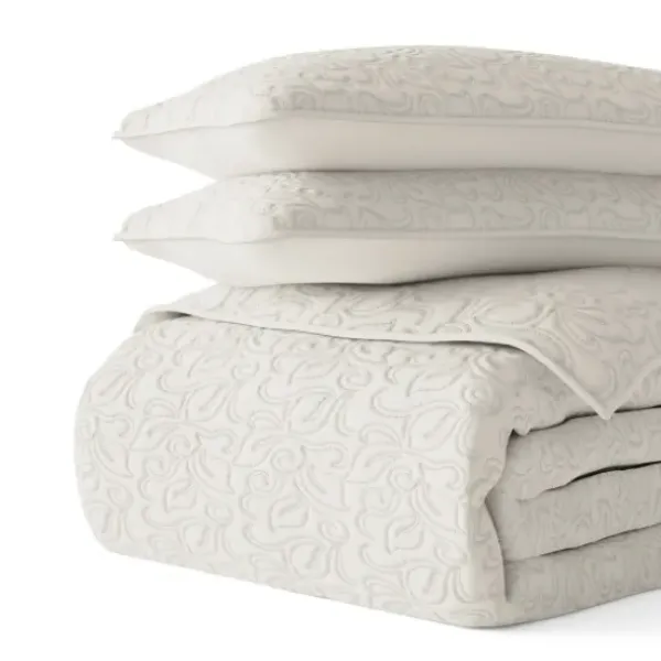 Quilts-Kirkland's Home Natural Stitched Floral 3-Pc. Queen Quilt Set Ivory