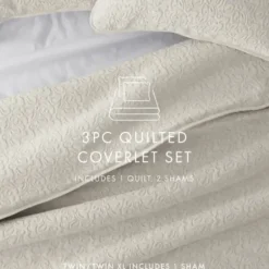 Quilts-Kirkland's Home Natural Stitched Floral 3-Pc. Queen Quilt Set Ivory