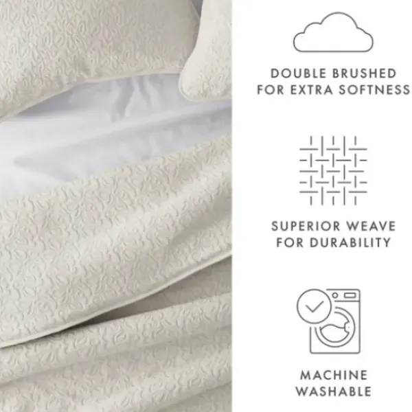 Quilts-Kirkland's Home Natural Stitched Floral 3-Pc. King Quilt Set Ivory