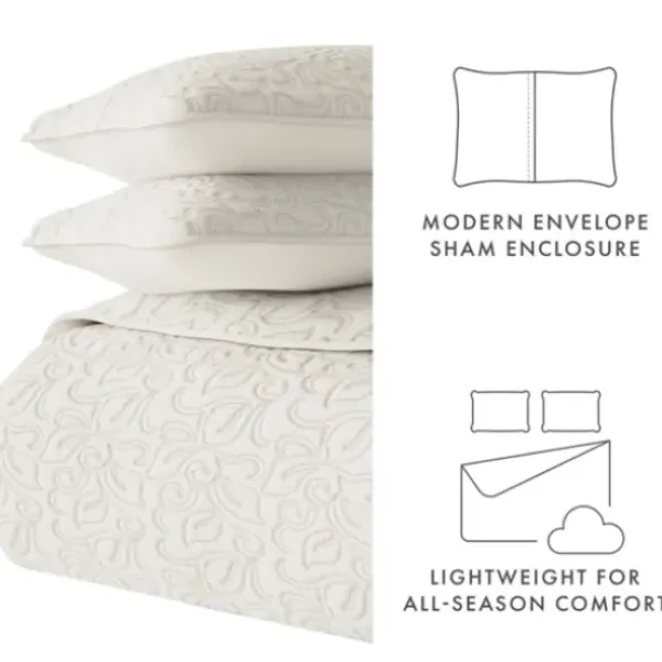 Quilts-Kirkland's Home Natural Stitched Floral 3-Pc. King Quilt Set Ivory