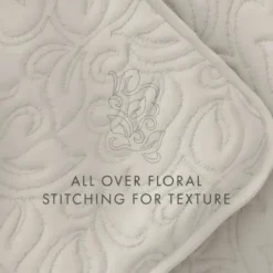 Quilts-Kirkland's Home Natural Stitched Floral 3-Pc. King Quilt Set Ivory