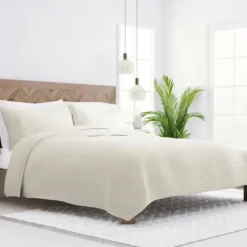 Quilts-Kirkland's Home Natural Stitched Stripes 3-Pc. Queen Quilt Set Tan/Ivory