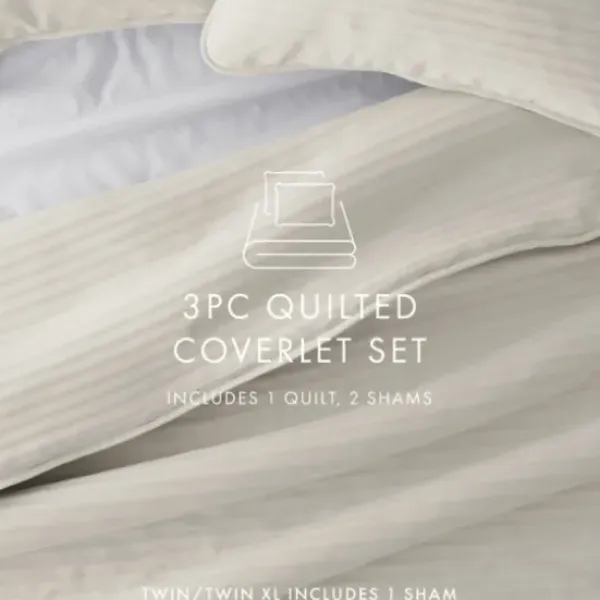 Quilts-Kirkland's Home Natural Stitched Stripes 3-Pc. King Quilt Set Tan/Ivory