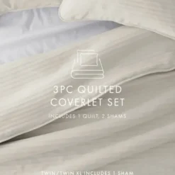 Quilts-Kirkland's Home Natural Stitched Stripes 2-Pc. Twin Quilt Set Tan/Ivory