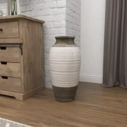 Vases-Kirkland's Home Natural Stone Two-Tone Coastal Vase Gray/White