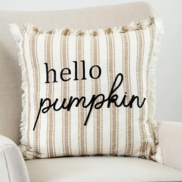 Pillows-Kirkland's Home Natural Stripe Hello Pumpkin Pillow Tan