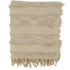 Blankets & Throws-Kirkland's Home Natural Striped And Fringe Throw Blanket Tan