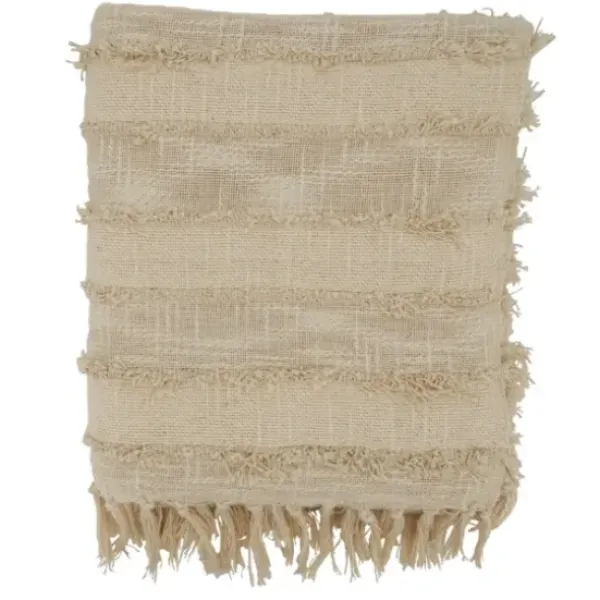 Blankets & Throws-Kirkland's Home Natural Striped And Fringe Throw Blanket Tan