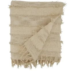 Blankets & Throws-Kirkland's Home Natural Striped And Fringe Throw Blanket Tan