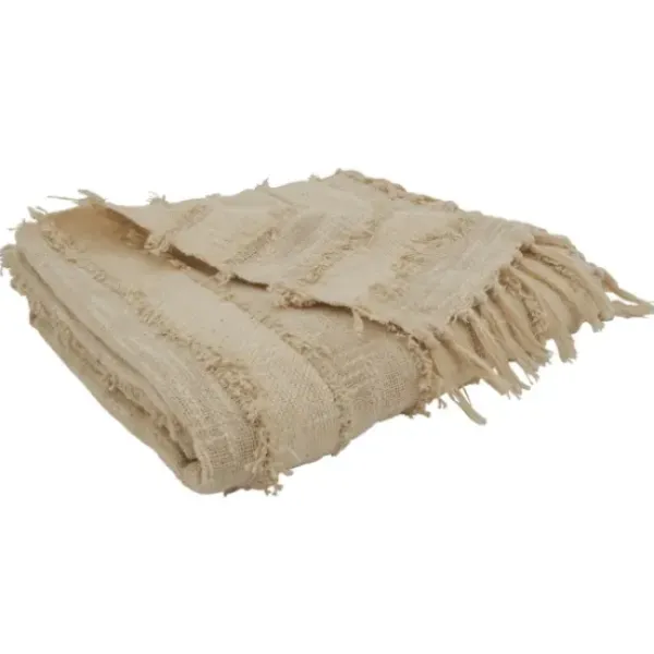 Blankets & Throws-Kirkland's Home Natural Striped And Fringe Throw Blanket Tan