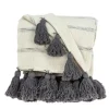 Blankets & Throws-Kirkland's Home Natural Striped Cotton Handloomed Tassel Throw White/Gray