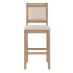 Bar Stools & Counter Height Stools-Kirkland's Home Natural Striped Upholstered Wood Frame Bar Stool Tan
