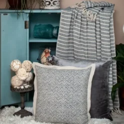 Blankets & Throws-Kirkland's Home Natural Striped Woven Tassel Throw Blue