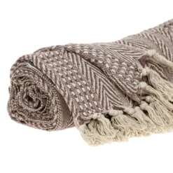 Blankets & Throws-Kirkland's Home Natural Striped Woven Tassel Throw Brown