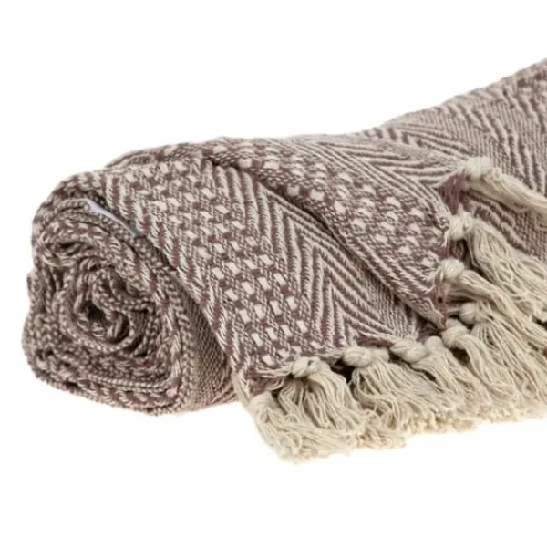 Blankets & Throws-Kirkland's Home Natural Striped Woven Tassel Throw Brown