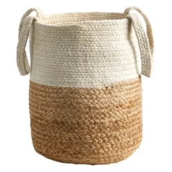 Baskets & Boxes-Kirkland's Home Natural Tan And White Jute Basket With Handles White/Tan