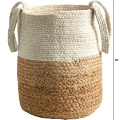 Baskets & Boxes-Kirkland's Home Natural Tan And White Jute Basket With Handles White/Tan