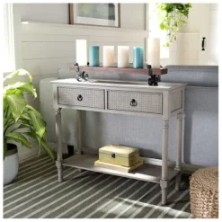 Console Tables-Kirkland's Home Natural Textured 2-Drawer Console Table Tan
