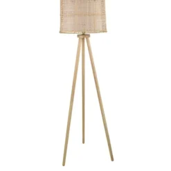Floor Lamps-Kirkland's Home Natural Tripod Wood And Wicker Floor Lamp Tan