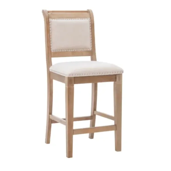 Bar Stools & Counter Height Stools-Kirkland's Home Natural Upholstered Wood Frame Counter Stool Tan